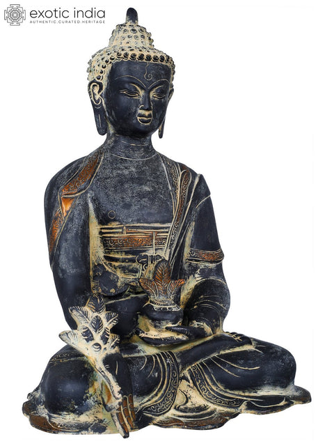 13" The Indomitable Bhaishajyaguru in Brass | Handmade Medicine Buddha Idol