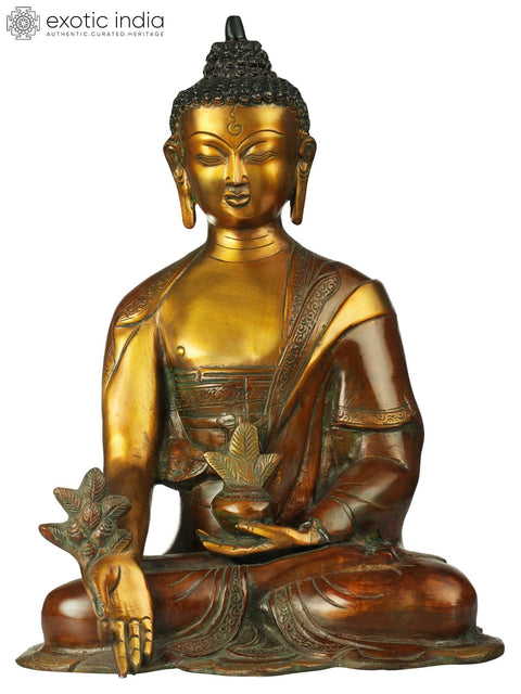 13" The Indomitable Bhaishajyaguru in Brass | Handmade Medicine Buddha Idol
