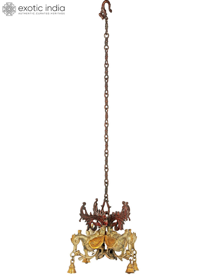 10" Handmade Brass Peacock Hanging Bells for Home Decor