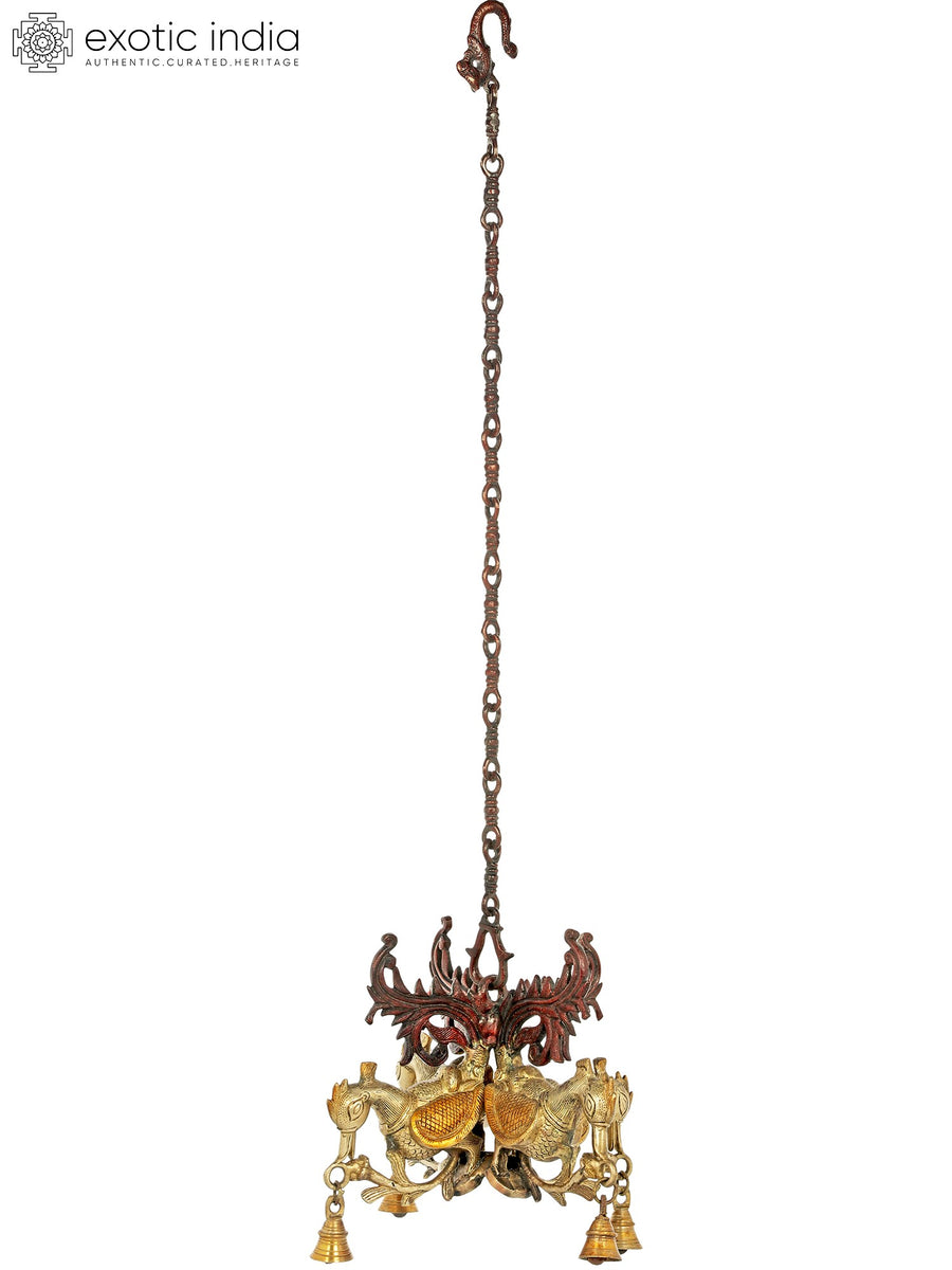10" Handmade Brass Peacock Hanging Bells for Home Decor