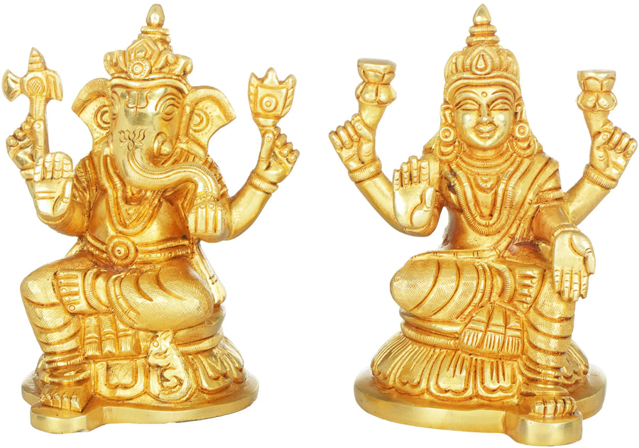 4" Lakshmi Ganesha Pair Handmade Brass Statue