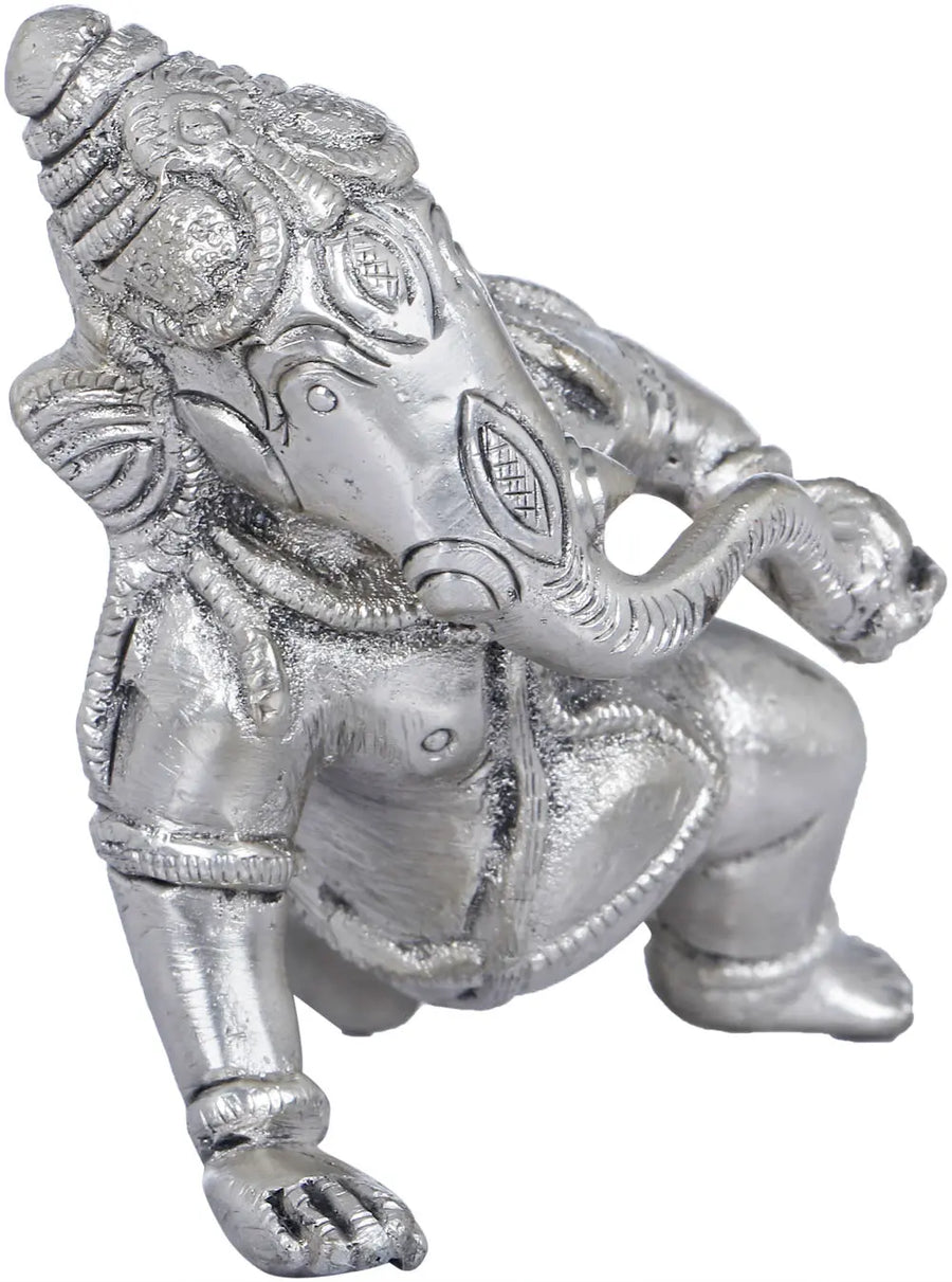2" Handmade Baby Ganesha with Modak Brass Statue