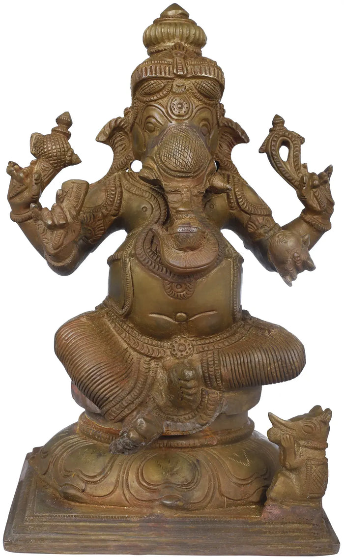 8" Brass Lord Ganesha Holding Kumbha Statue