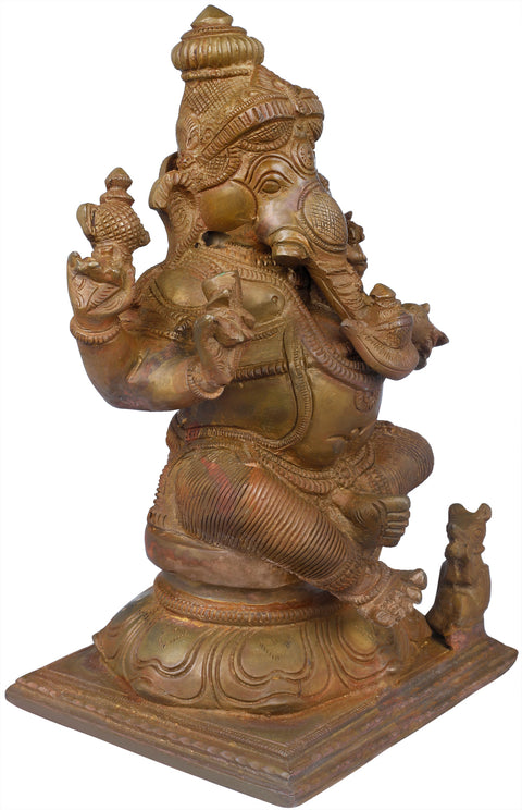 8" Brass Lord Ganesha Holding Kumbha in Trunk