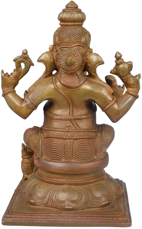 8" Brass Lord Ganesha Holding Kumbha in Trunk