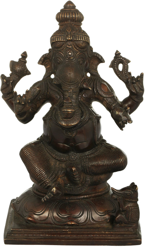 8" Brass Lord Ganesha Holding Kumbha in Trunk