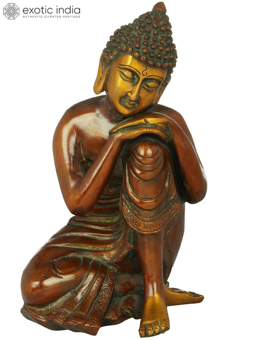 8" Thinking Buddha Brass Statue Handmade Tibetan Buddhist Idol