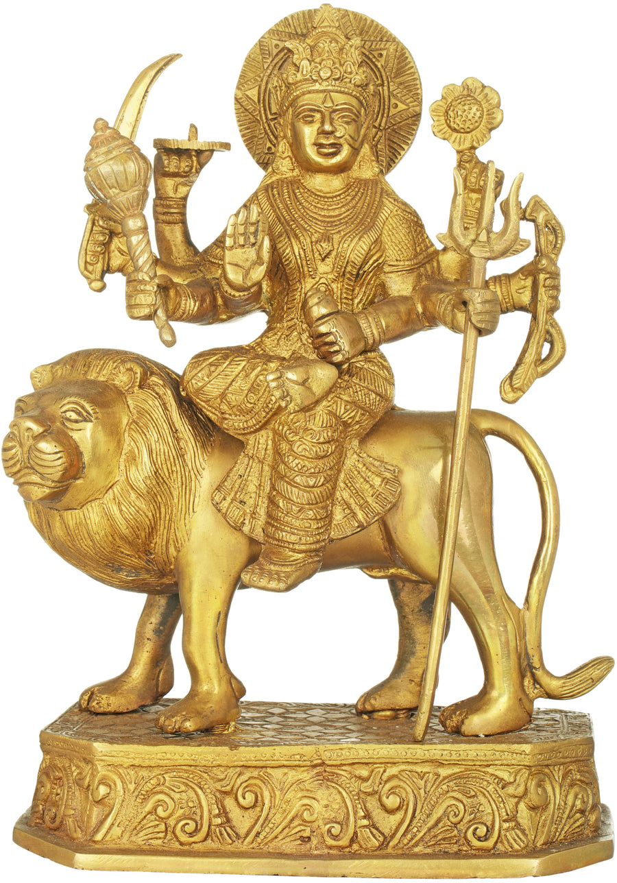 12" Sheran-wali Mata Brass Statue for Home Pooja