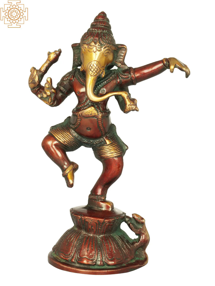 8" Dancing Ganesha Handmade Brass Sculpture
