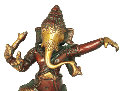 8" Dancing Ganesha Brass Sculpture | Handmade | Made in India