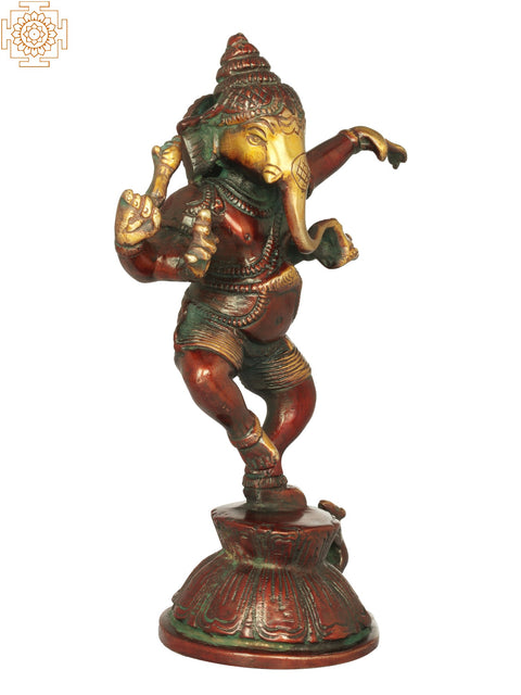 8" Dancing Ganesha Brass Sculpture | Handmade | Made in India