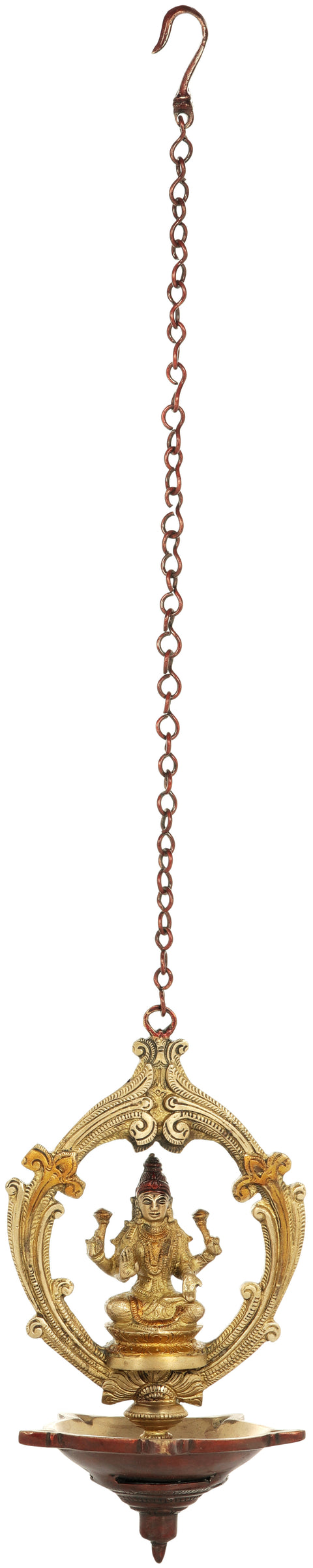 10" Goddess Lakshmi Roof Hanging Lamp in Brass | Handmade | Made in India