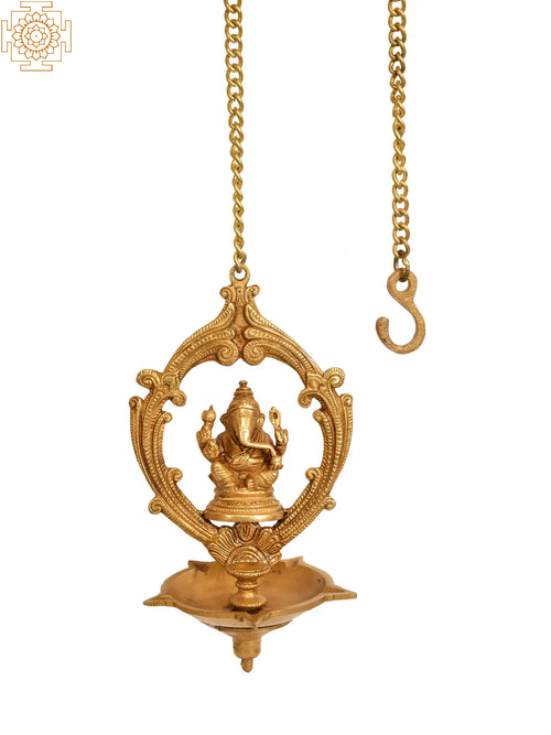 10" Handmade Brass Lord Ganesha Roof Hanging Lamp