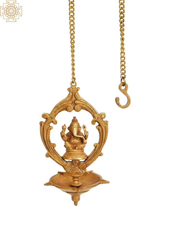 10" Handmade Brass Lord Ganesha Roof Hanging Lamp