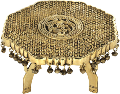 Engraved Ritual Chowki with Ghungroos and Elephant Head Legs