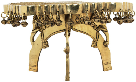 Engraved Ritual Chowki with Ghungroos and Elephant Head Legs