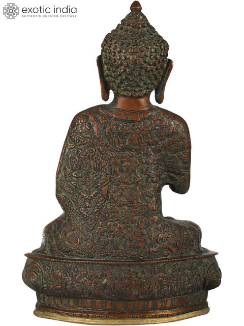 12" Tibetan Buddhist Deity Preaching Buddha Wearing a Carved Robe In Brass | Handmade | Made In India