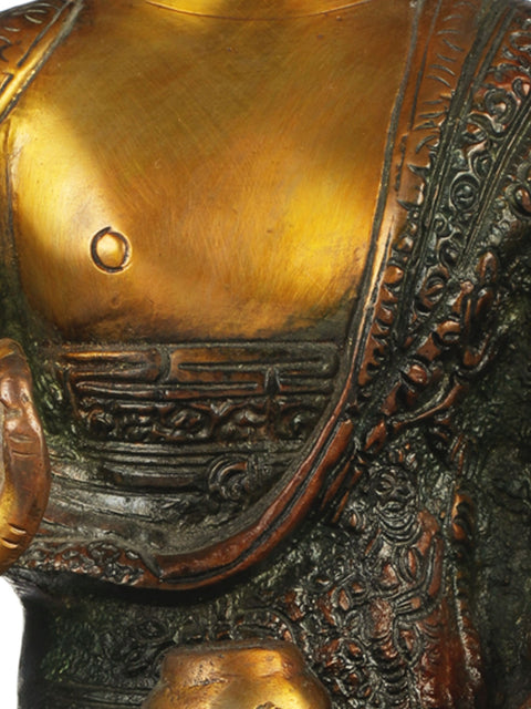12" Tibetan Buddhist Deity Preaching Buddha Wearing a Carved Robe In Brass | Handmade | Made In India