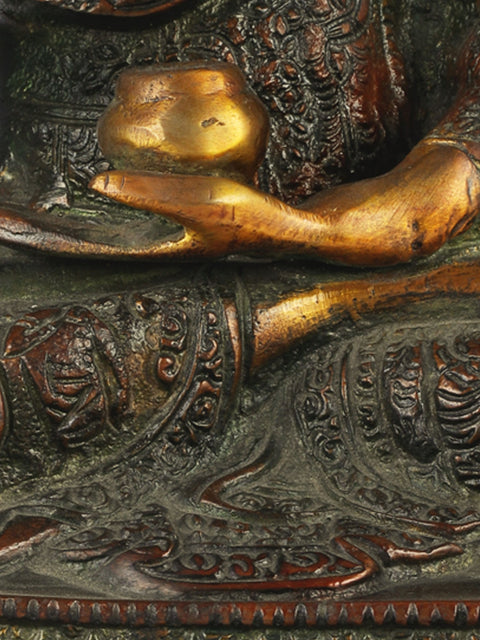 12" Tibetan Buddhist Deity Preaching Buddha Wearing a Carved Robe In Brass | Handmade | Made In India