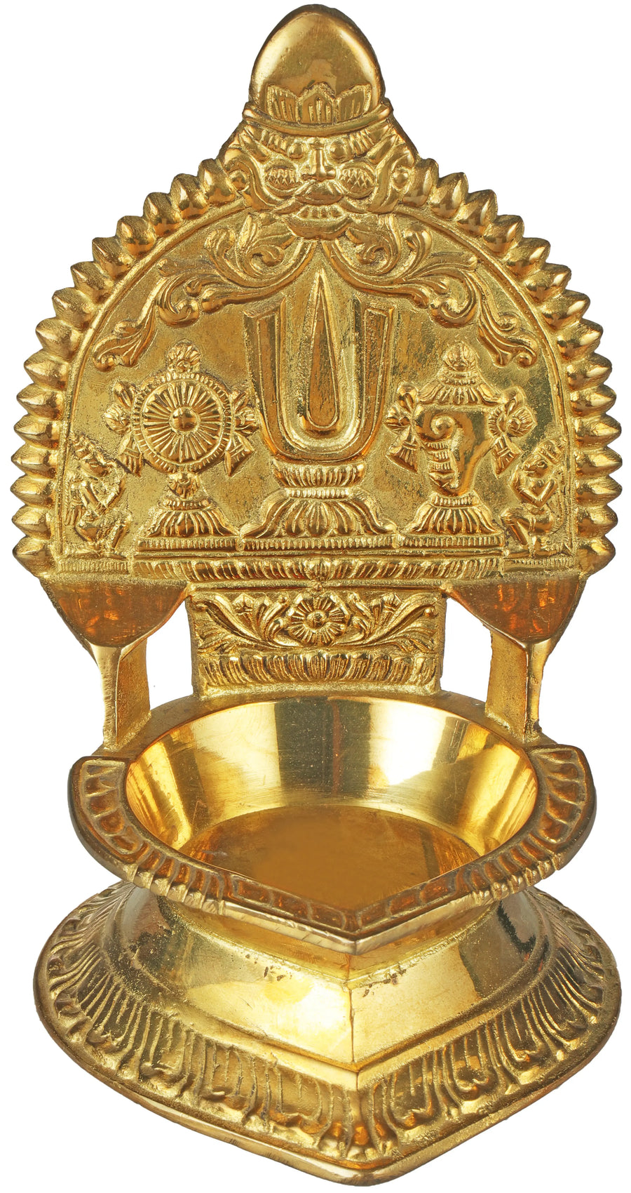 Brass Lamp with Vaishnava Symbols for Pooja
