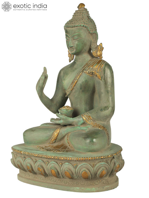 10" Tibetan Buddhist Shakyamuni Buddha in Preaching Mudra In Brass | Handmade | Made In India