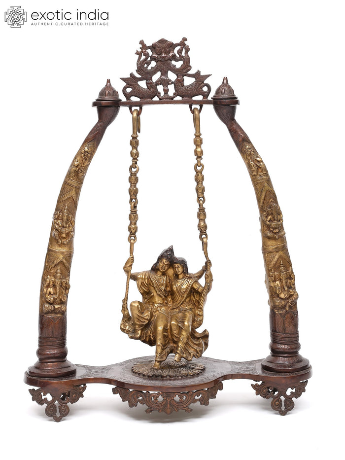 34" Radha Krishna on a Swing – Large Brass Statue | Handmade | Made in India