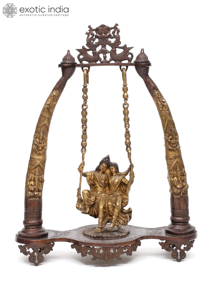34" Radha Krishna on Swing Brass Statue - Handmade Home Decor