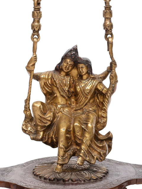 34" Radha Krishna on a Swing – Large Brass Statue | Handmade | Made in India