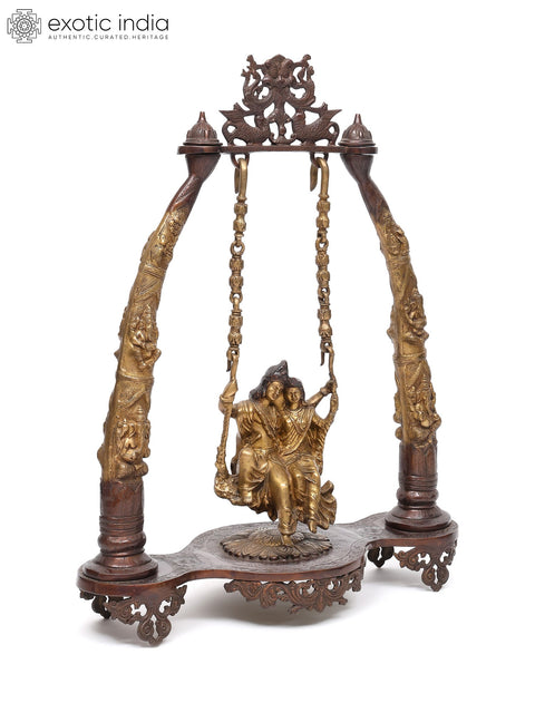 34" Radha Krishna on a Swing – Large Brass Statue | Handmade | Made in India