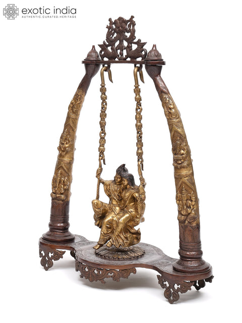 34" Radha Krishna on a Swing – Large Brass Statue | Handmade | Made in India