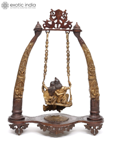 34" Radha Krishna on a Swing – Large Brass Statue | Handmade | Made in India