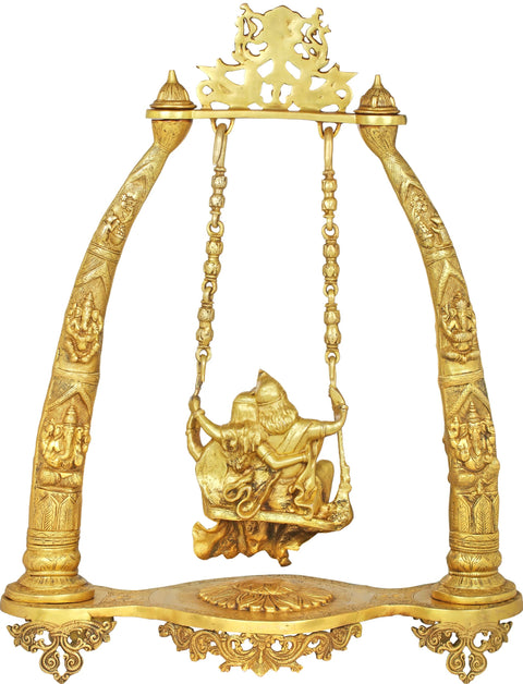 34" Radha Krishna on a Swing Ð Large Brass Statue | Handmade | Made in India
