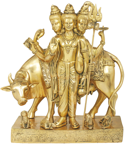24" Lord Dattatreya Brass Statue Handmade