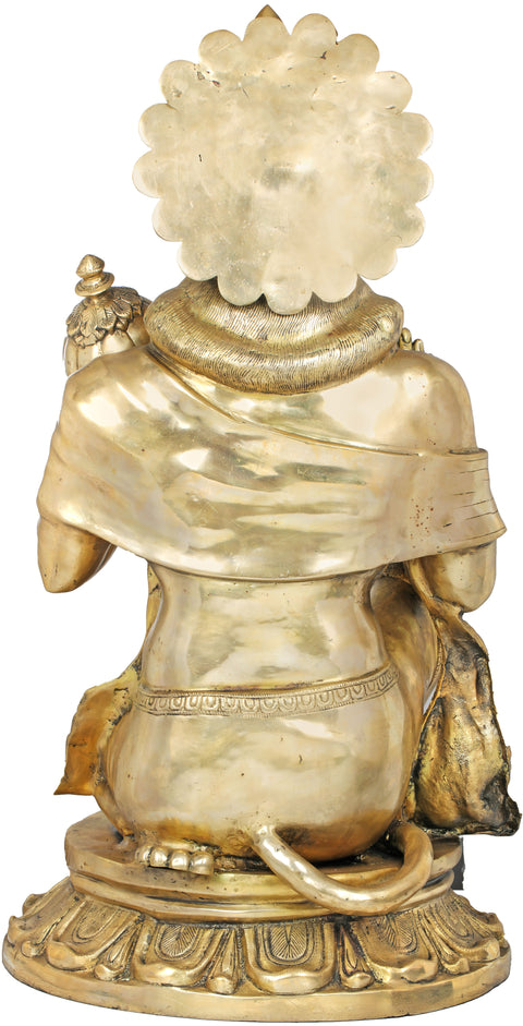 37" Large Seated Hanuman in Abhaya-mudra | Brass | Handmade | Made In India
