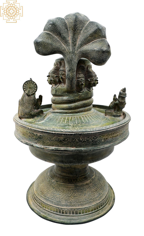 20" Shiva Linga with Shiva Family and Shiva Heads on Linga in Brass