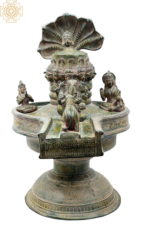 20" Shiva Linga with Shiva Family and Shiva Heads on Linga in Brass