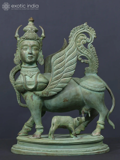 16" Handmade Brass Kamadhenu Statue - The Wish-Fulfilling Divine Cow