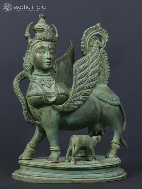 16" Superfine Statue of Kamadhenu, The Wish-Fulfilling Divine Cow In Brass | Handmade | Made In India