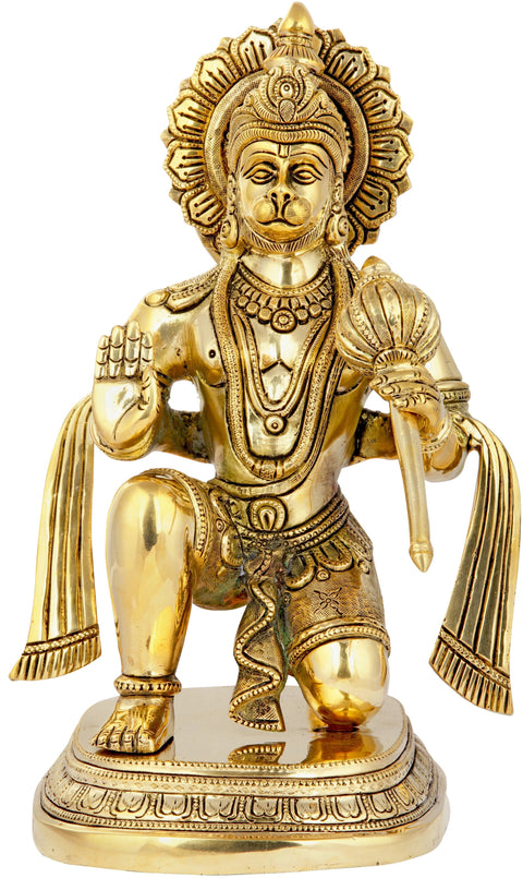 11" Lord Hanuman in Ashirwad Mudra In Brass | Handmade | Made In India
