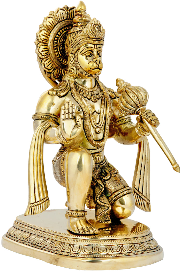 11" Handmade Lord Hanuman Ashirwad Mudra Brass Statue