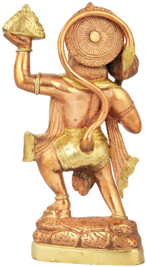 10" Lord Hanuman with Sansjeevani Mountain in Brass | Handcrafted Sculpture
