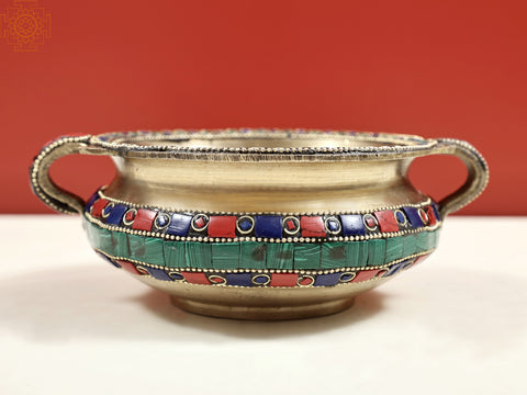 Brass Urli Bowl with Intricate Inlay Work