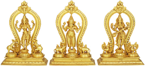 15" Lakshmi Ganesha Saraswati Brass Statue Set Handmade