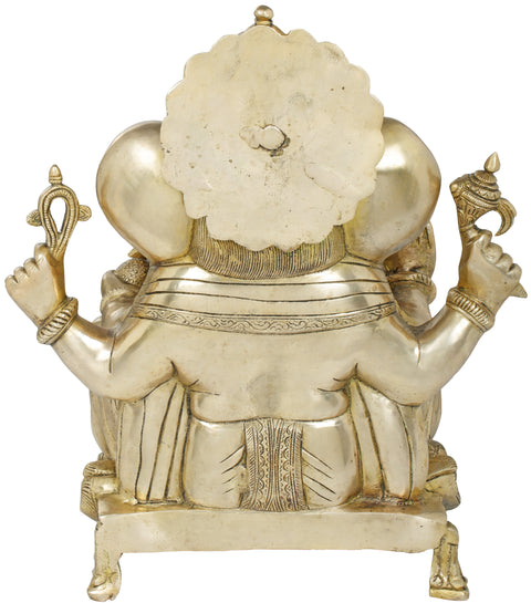 16" Blessing Ganesha With Large Ears Seated On a Chowki In Brass | Handmade | Made In India