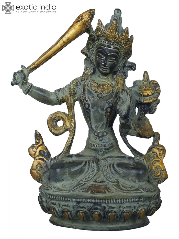 5" Brass Small Bodhisattva Goddess Manjushri Statues