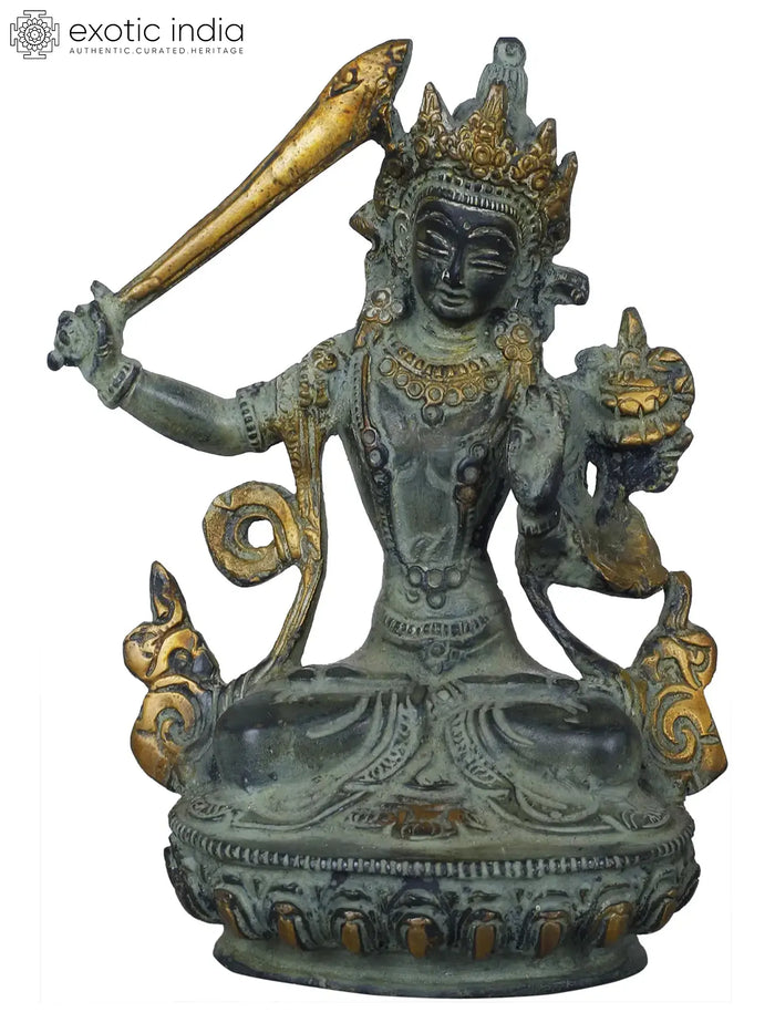 5" Brass Manjushri Bodhisattva Handmade Statue