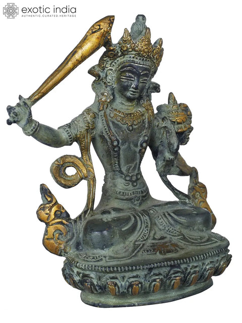 5" Brass Small Bodhisattva Goddess Manjushri Statues