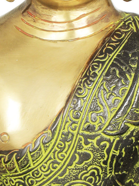 11" Tibetan Buddhist Lord Buddha in Bhumisparsha Mudra Wearing a Carved Robe In Brass | Handmade | Made In India