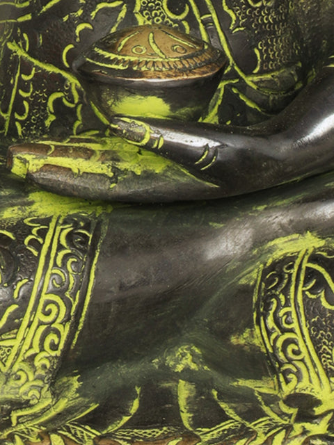 11" Tibetan Buddhist Lord Buddha in Bhumisparsha Mudra Wearing a Carved Robe In Brass | Handmade | Made In India
