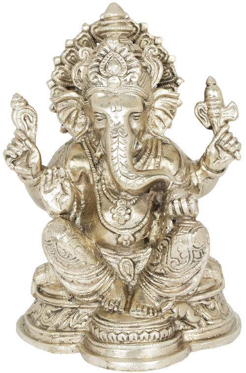 6" Handmade Brass Seated Ganesha Statue for Home Pooja